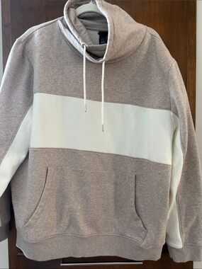H&M Taupe and White Colorblock Funnel Neck Hoodie